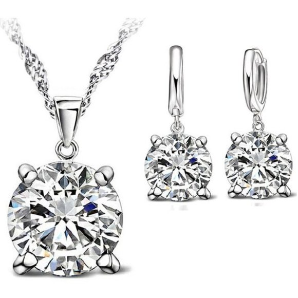 Jewelry - ❤️ Women Round Earrings And Necklace 925 Sterling Silver Set Drop Hoop